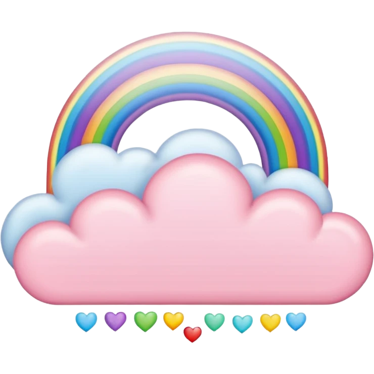 Cloud around pastel pink hearts, with a rainbow outline emoji