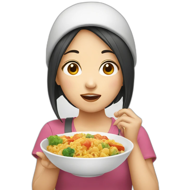 Asian girl eat emoji