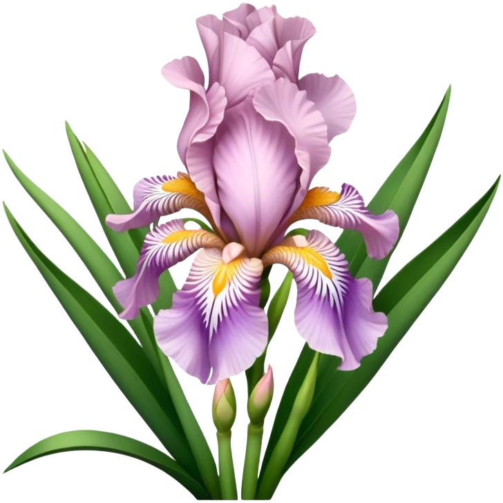 big bouquet Soft Pink Iris, luxuriant, leaf, bud emoji