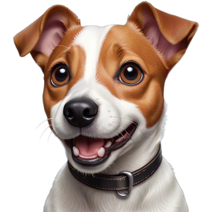 Cinematic Comical Jack Russell Terrier Portrait Emoji, Head tilted dramatically with an exaggeratedly shocked expression, featuring a perky, agile body with wide, comically expressive eyes full of playful disbelief and animated, perked ears, Simplified yet hilariously expressive features, highly detailed, glowing with a slightly sassy glow, high shine, dramatic yet playful, stylized with an air of cheeky canine mischief, soft glowing outline, capturing the essence of a meme-worthy Jack Russell Terrier that looks ready to side-eye its way into viral fame! emoji