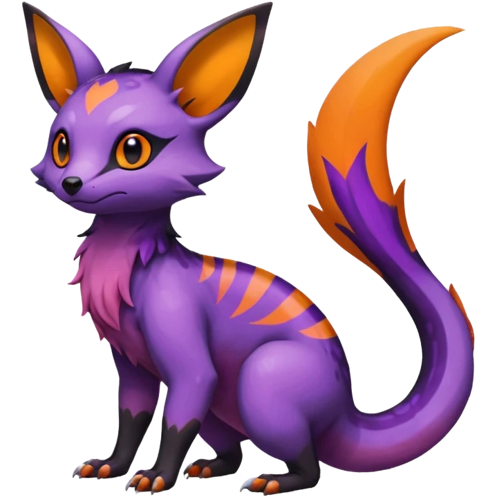 Rare exotic cute epic aesthetic gothic colorful Salandit-Noibat-Eevee-Civet-species-Fakemon-hybrid-creature, with markings, full body emoji