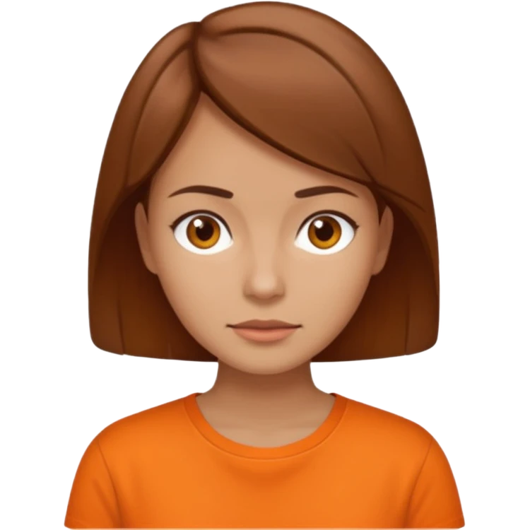 brown haired woman no smile with orange shirt short hair emoji