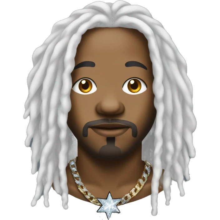 African-American rapper with white long dreadlocks and a diamond chain in the shape of a star emoji