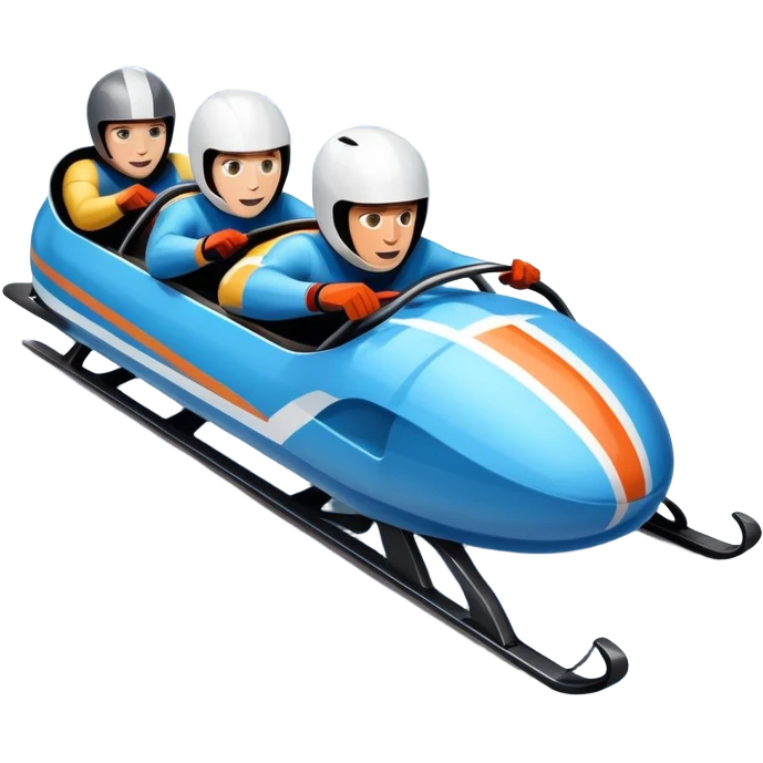 An icon featuring a sleek bobsled with athletes racing down an icy track at high speed, helmets on and bodies aligned for aerodynamics. Surrounded by icy curves, snowbanks, and a wintry mountain backdrop. Transparent background captures the thrill and precision of bobsleigh. emoji