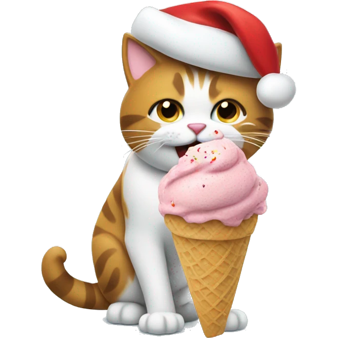 Christmas cat eating ice cream  emoji