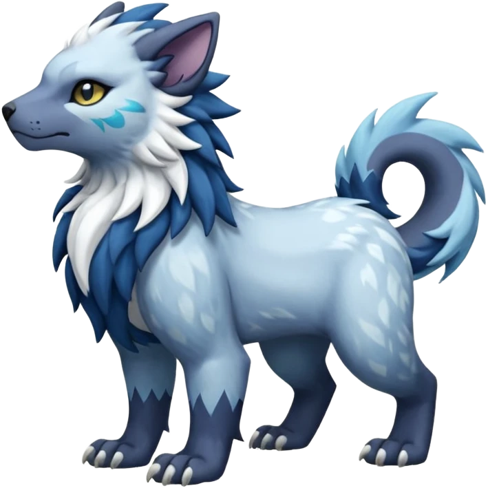 Icy glistening flaky scaly furry flurry hyper-realistic cozy boreal boreal-lupus-Lunaray-Manectric-Absol-Luxray-Bobcat-Fakémon-fusion-animal-creature, full body  emoji