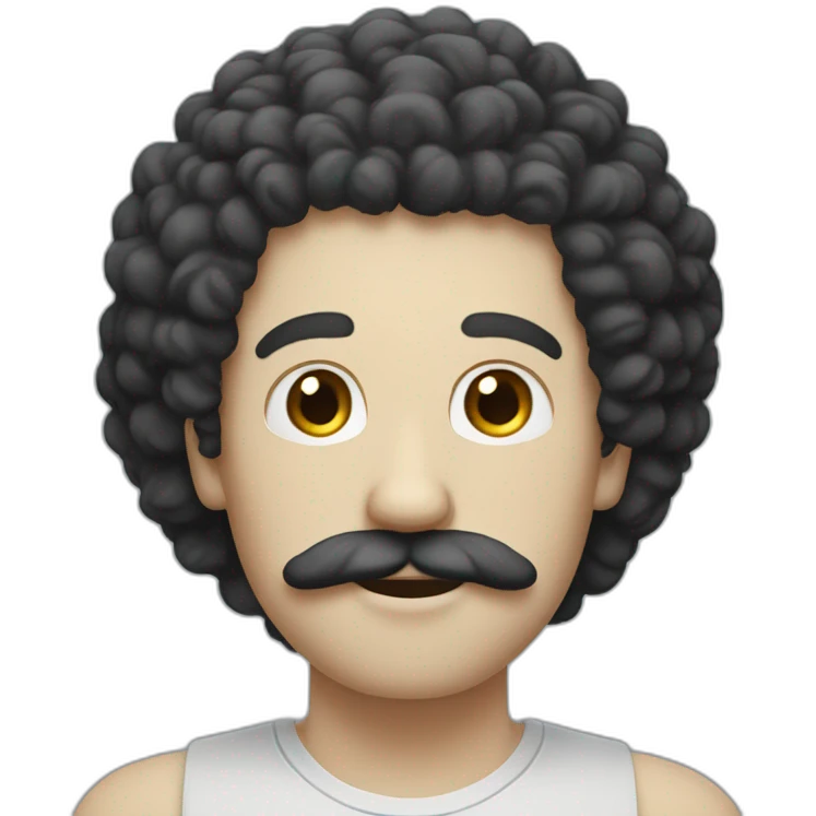 white man with curly black afro and white skin and moustache emoji