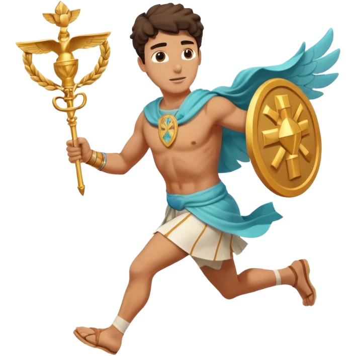 a guy (hermes) running with his caduceus and a petasos on his head in a greek tunic emoji