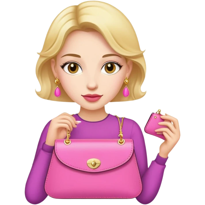 woman with gold earrings holding a pink purse emoji