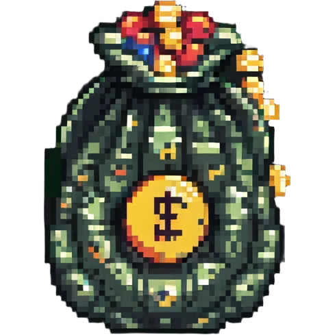 pixel art money bag with coins around emoji