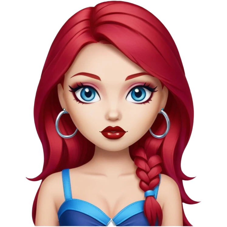 bratz baddie, cherry red hair, blue eyes, makeup emoji