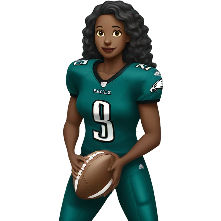 Black woman with football and eagles jersey emoji