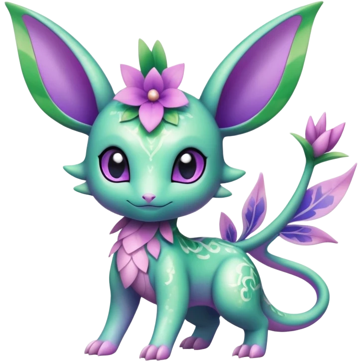 Shiny Exotic Cute Adorable Majestic Ethereal Sparkly Flygon-Espeon-Meganium-Shaymin-Hybrid-Creature with pattern-markings emoji