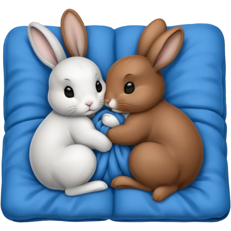  Two bunny's also black, brown & white, in a blue blanket cuddling together emoji