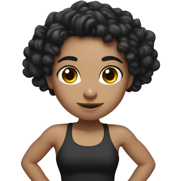 White girl with black curly hair flexing emoji