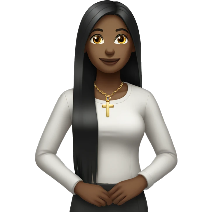 christian black female long straight hair with cross necklace  emoji
