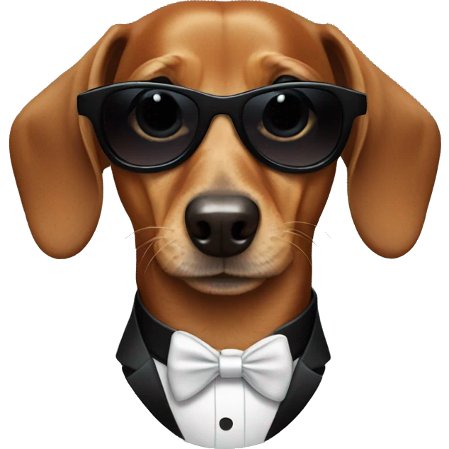 Dachshund wearing a tuxedo and sunglasses emoji
