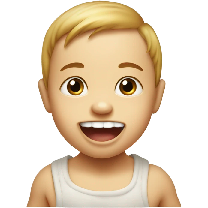 Derps baby brother pointing his eyes up and putting two teeth above his mouth emoji