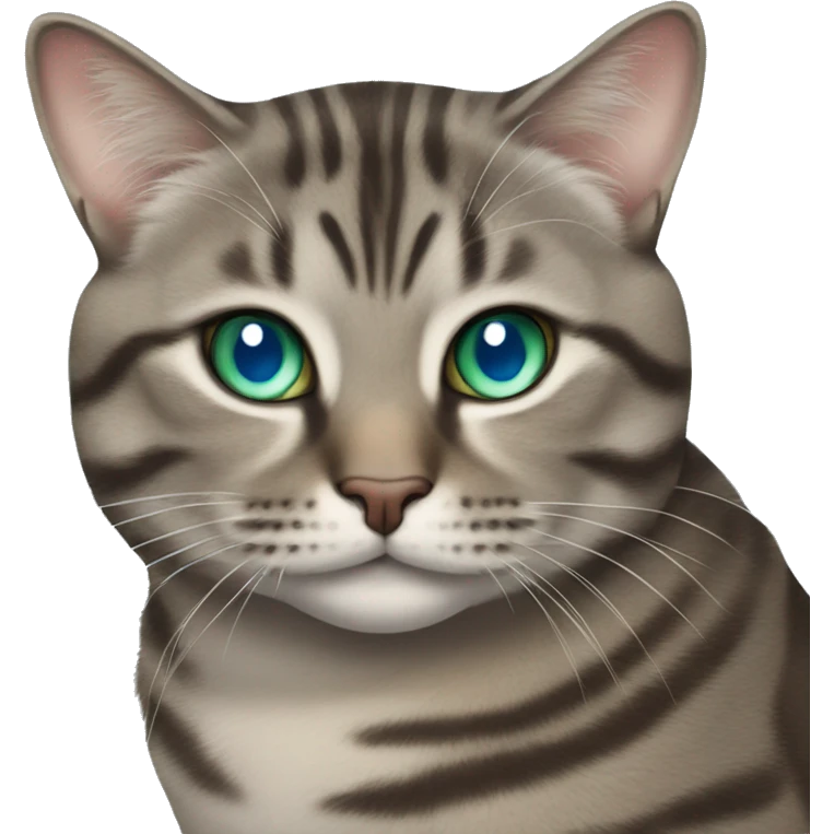 Chubby brown gray tabby cat with blue green eyes emoji