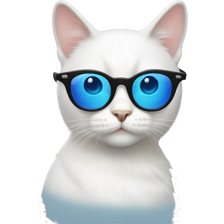 white cat with blue eyes and round black sunglasses  emoji