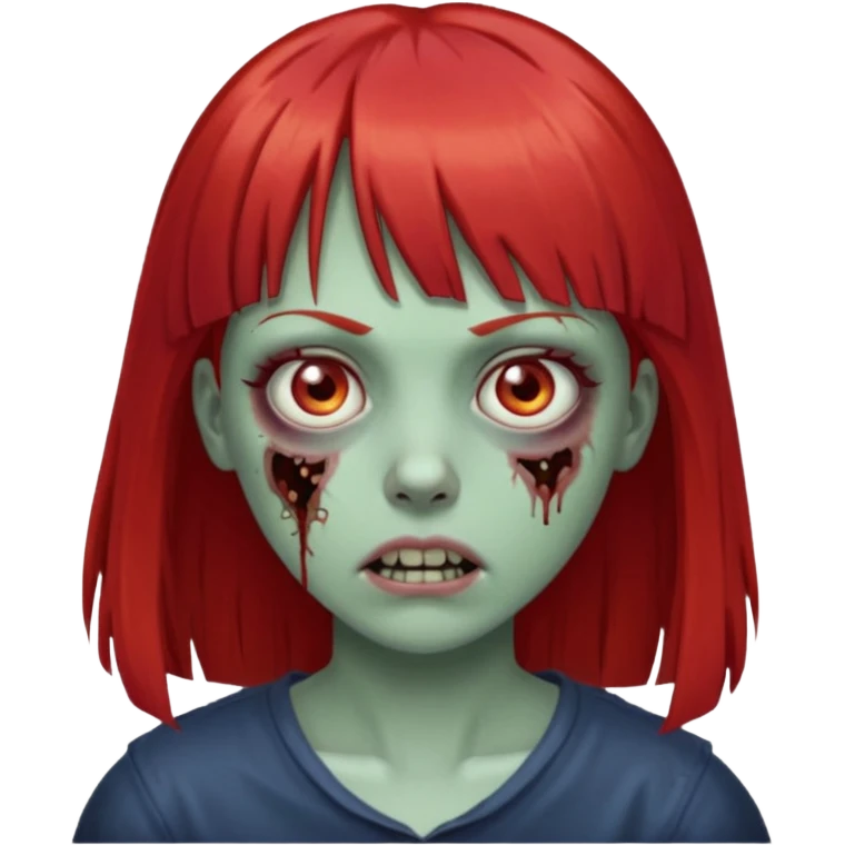 Uma zumbi garota com cabelo vermelho liso e franja reta emoji