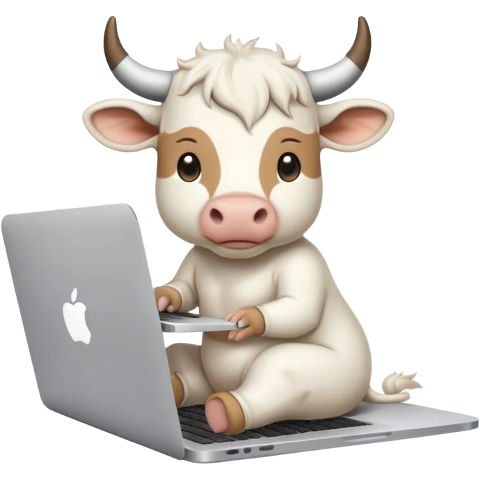 baby white bull sitting in front of a macbook, working  emoji