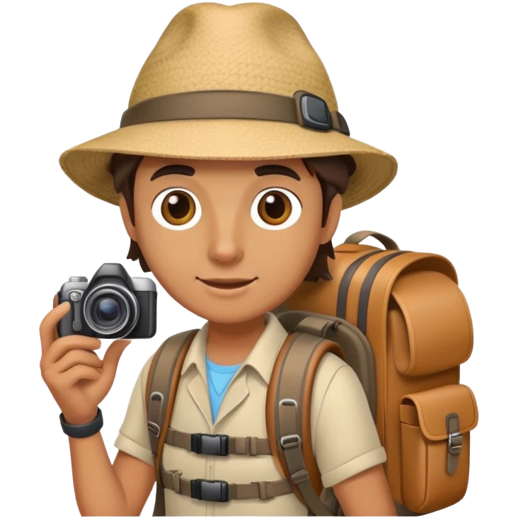 Tourist with camera, hat and backpack ready for adventure emoji