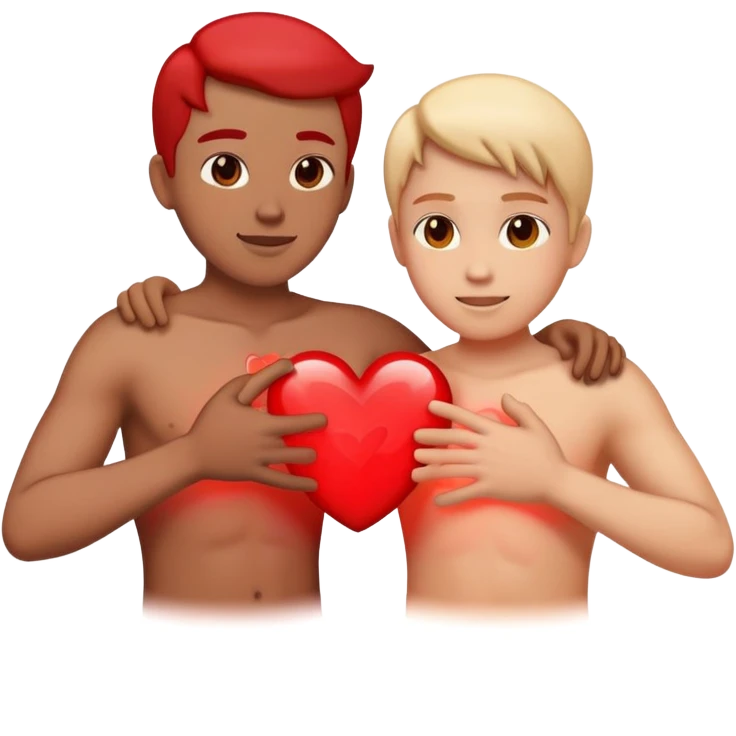 two characters connecting with heart symbol between them emoji