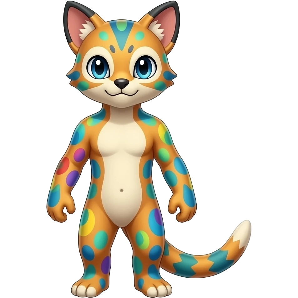 Colorful randomly colored randomly marked Civet-Mankeulv-Sergal-Vernid-Fakémon-hybrid emoji