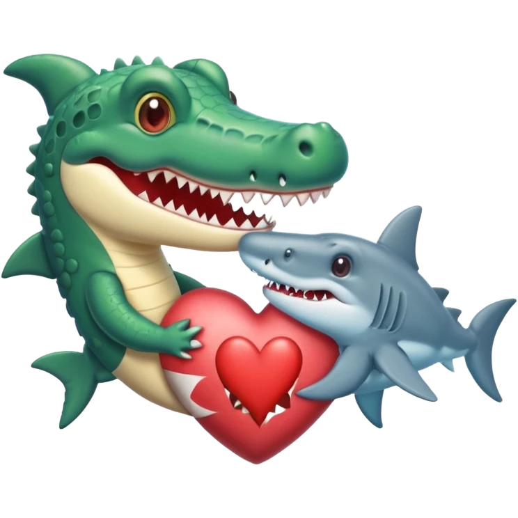 A cute crocodile and a cure shark in a heart emoji