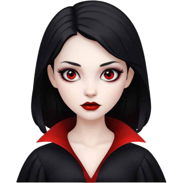 девушка вампир с очень бледной кожей, темными волосами и черными макияжем глаз в стиле Apple avatar  emoji