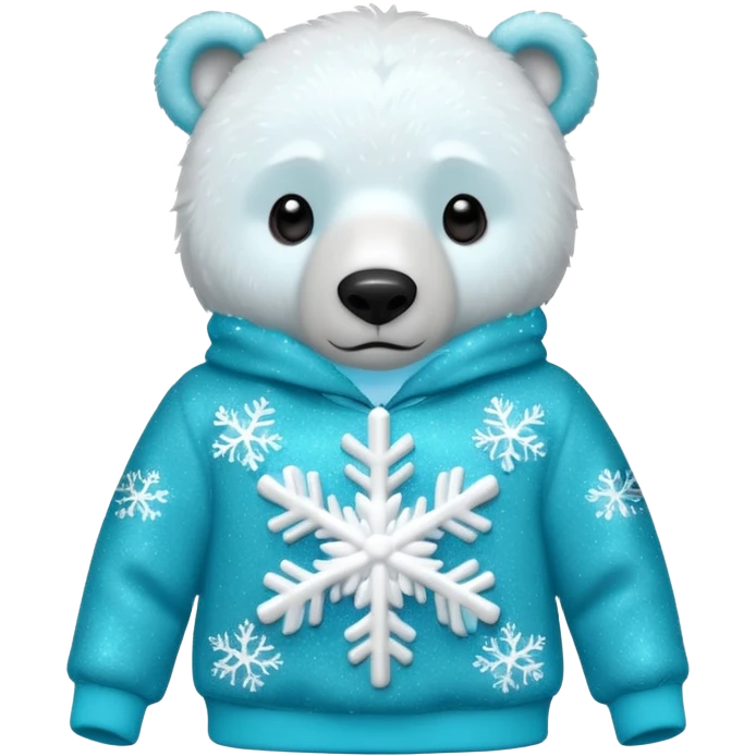 Glitter polar bear
with cyan snowflake on a black sweatshirt emoji