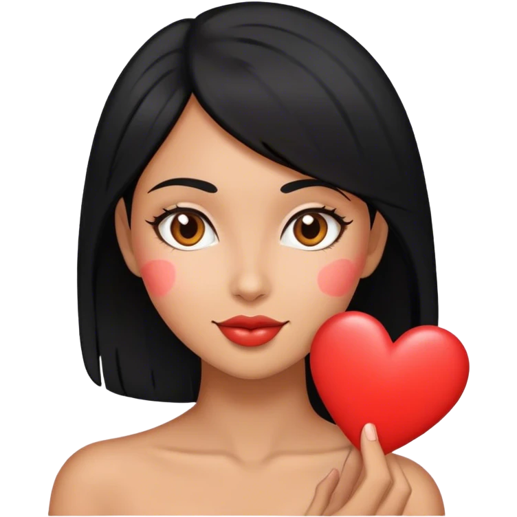 Black haired woman with love heart emoji