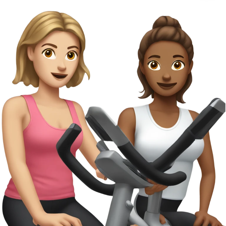 Two white skinned brown hair ladies at spin class emoji