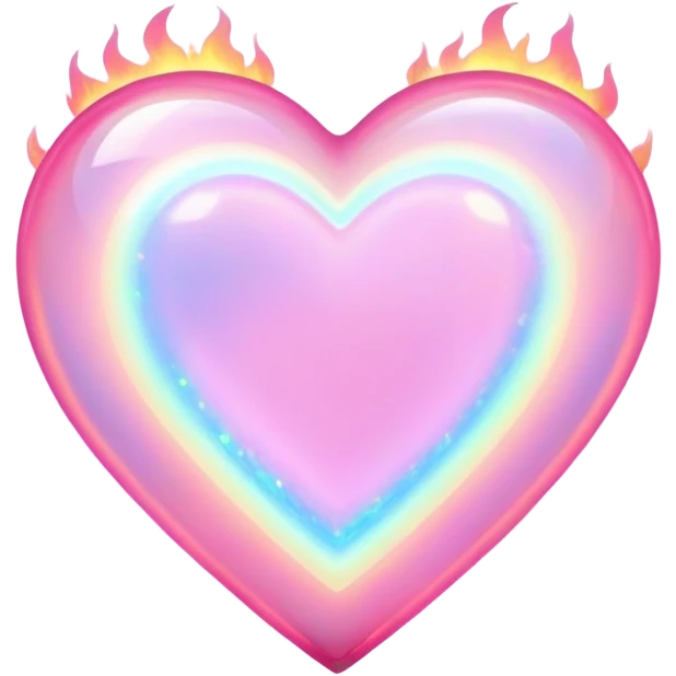 Pink heart cut opal with holographic fire effect and glowing flashes of color emoji