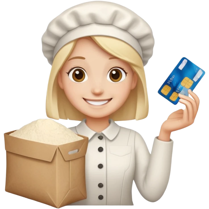 Happy face with a credit card and a pile of flour emoji