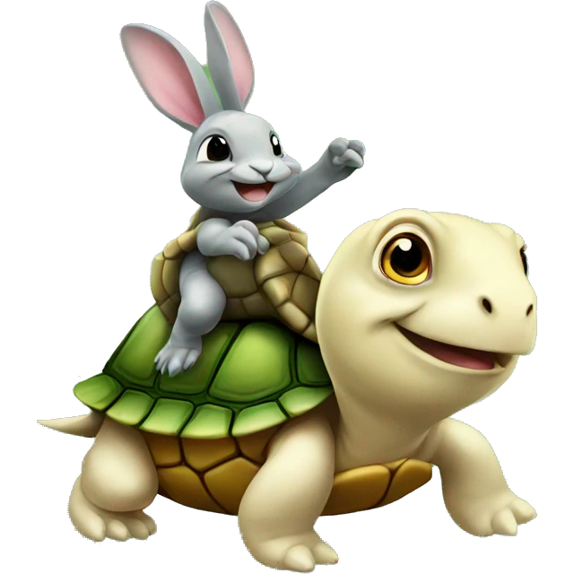 Turtle riding a rabbit emoji