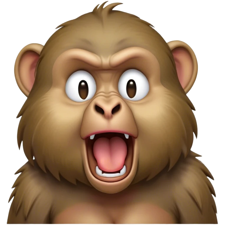 Cinematic Cute Yawning Baboon Portrait Emoji, Head tilted slightly with a dramatic, wide-open yawn, showcasing a soft, textured Fur of earthy browns with droopy ears, round eyes barely open in drowsy contentment, Simplified yet irresistibly adorable features, highly detailed, glowing with a soft, cozy glow, high shine, relaxed yet expressive, stylized with a touch of playful urban charm, bright and endearing, soft glowing outline, capturing the essence of a sleepy yet affectionate baboon, so drowsy it feels like it could stretch out of the screen and curl up for a nap! emoji