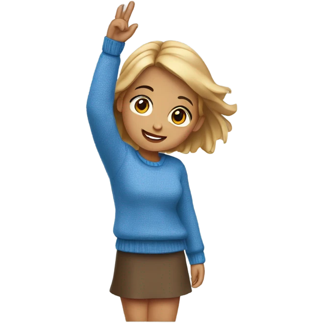 Cute girl raising hand, blue sweater  emoji