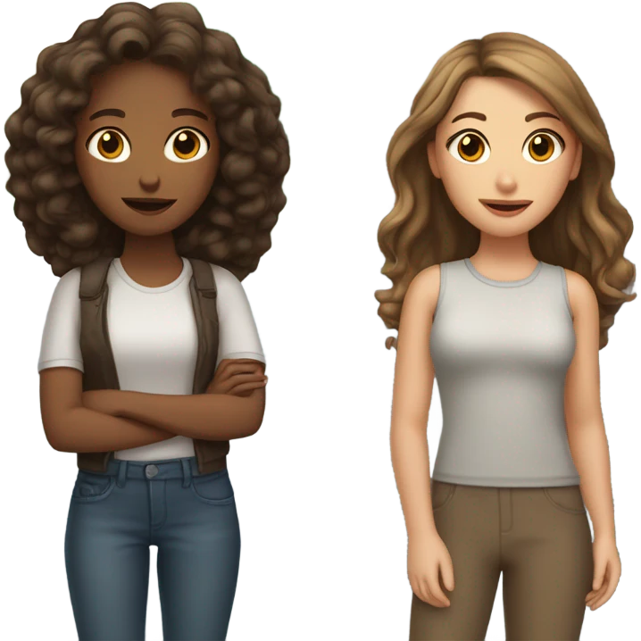 dark brown wavy hair girl with light brown straight hair standing on a street  emoji