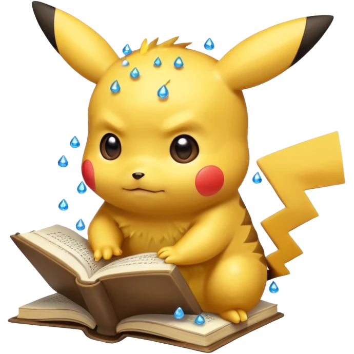 pikachu studying looking into book sweating emoji