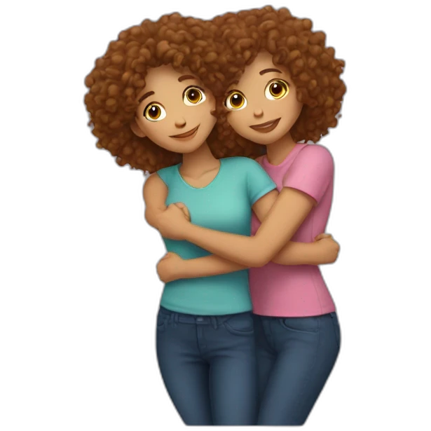 two friends girls with curly hair hugging emoji