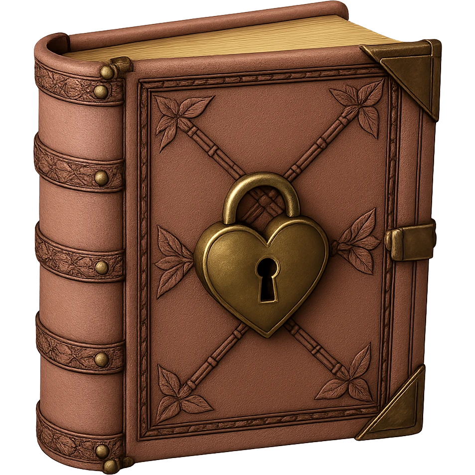 Add a heart-shaped lock to the pink leather-bound diary. Keep the background transparent. Make it realistic and detailed. emoji