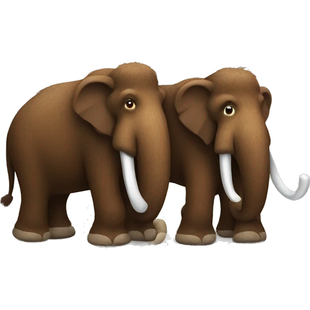Two brown mammoths with fur hugging each other with their legs emoji