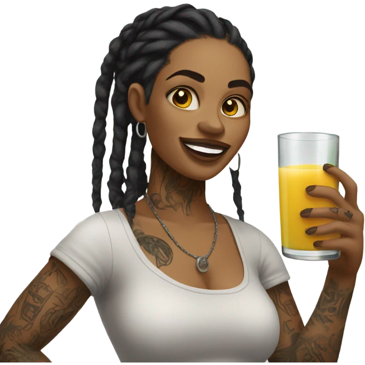 tattooed beauty with dreadlocks fruit juice emoji