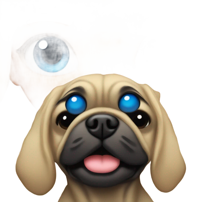 Girl with wavy blonde hair and blue eyes kissing a black pug emoji