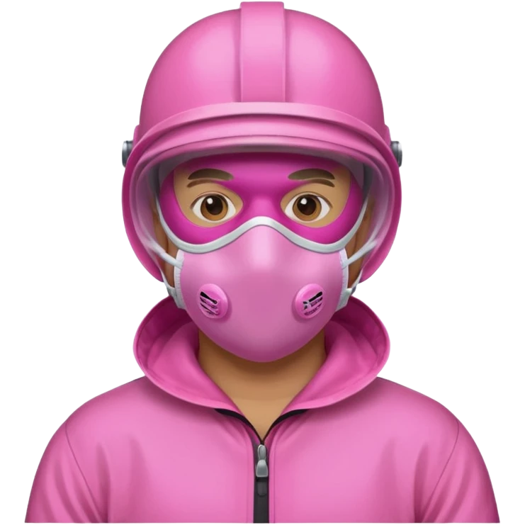 man in pink protection clothes with full-faced pink mask covered whole face emoji