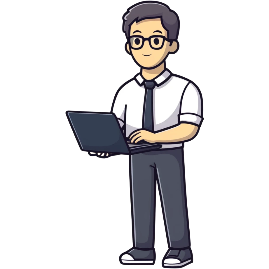 full body male teacher in casual clothes holding a laptop emoji