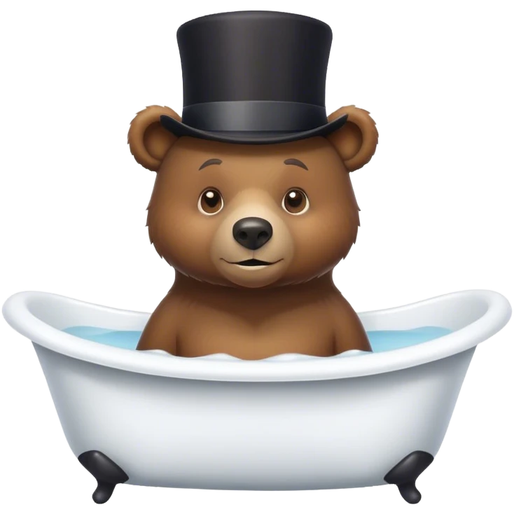 Bear in a bathtub with a top hat on emoji