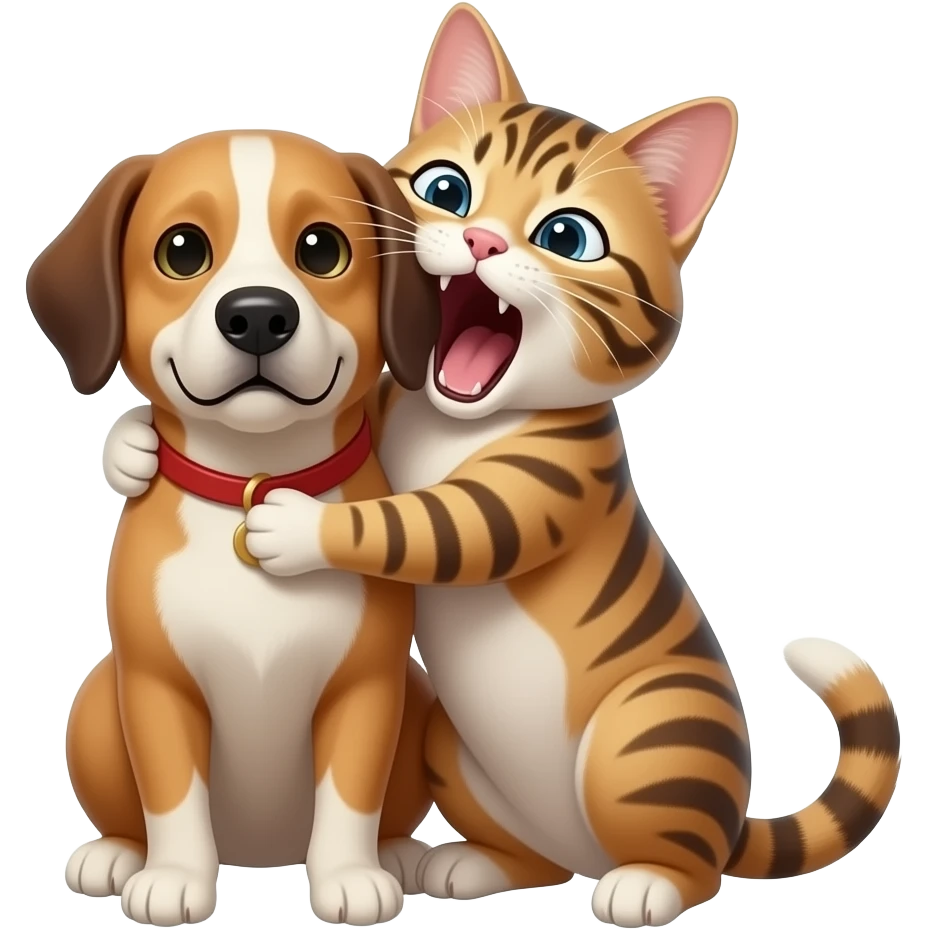 cat and a dog hugging each other cat will scream at dog emoji